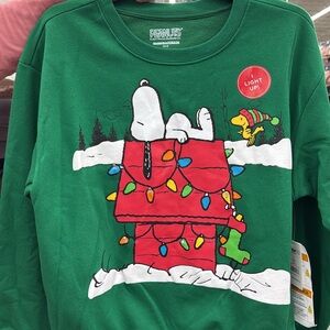 Peanuts Festive Green Sweater with Snoopy and Woodstock